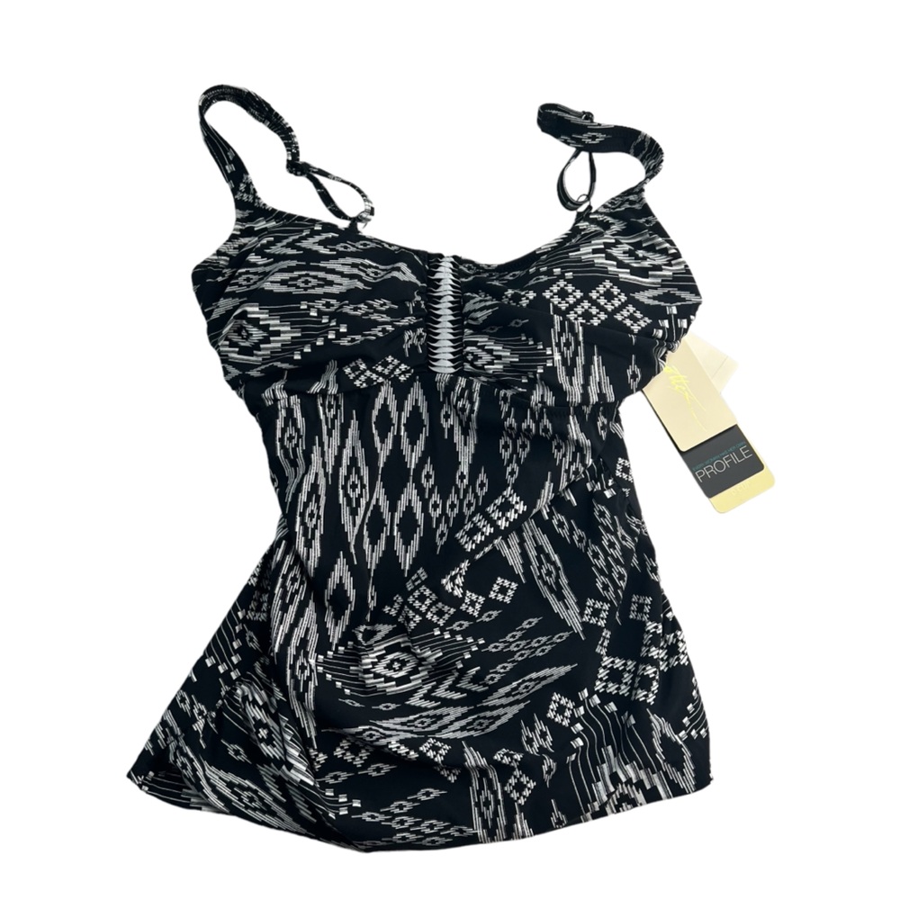 Profile by gottex black and white swim top tankini size 34D new with tags